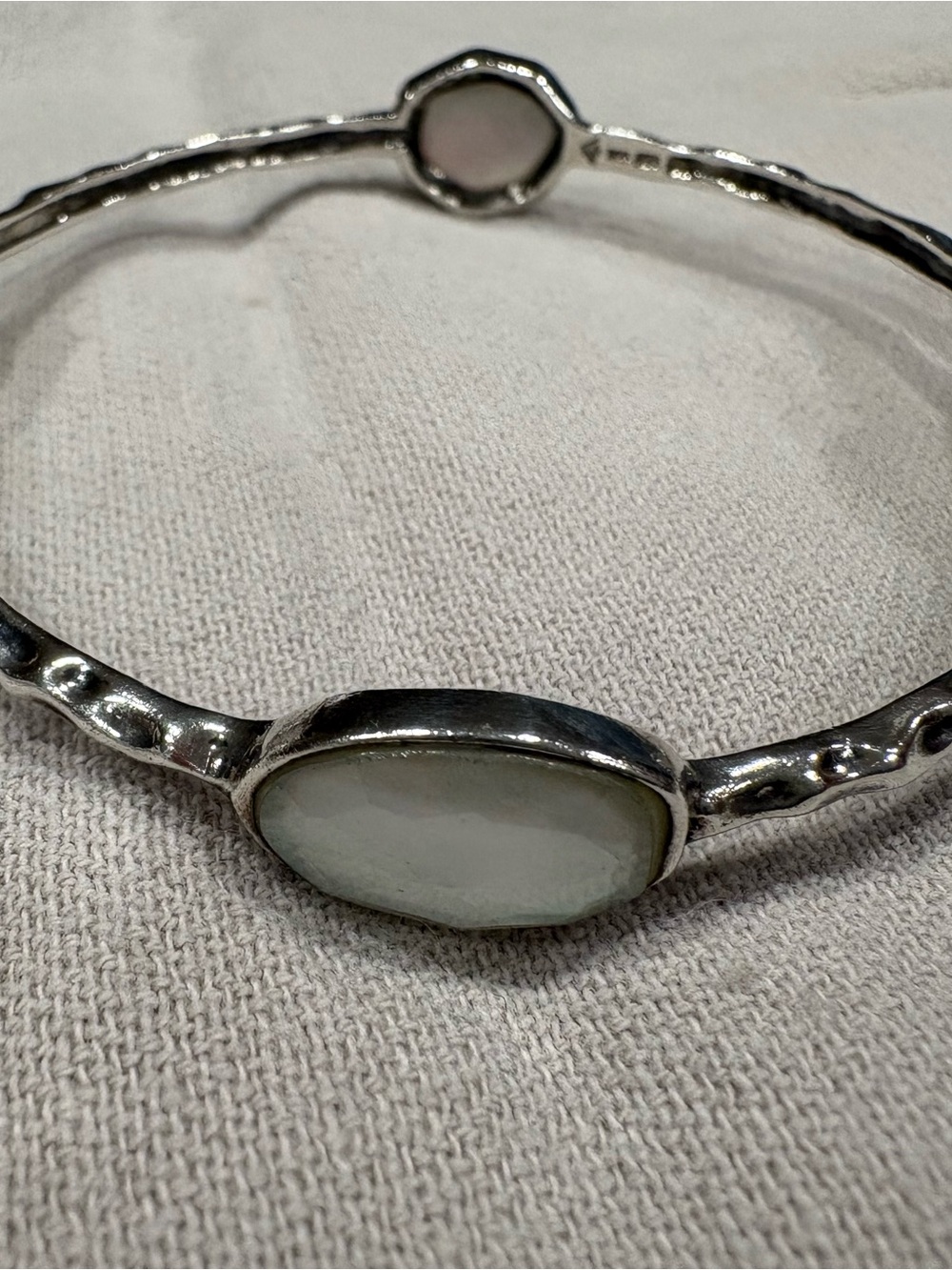 Silpada Four Moons Mother of Pearl 925 Silve Bangle with Pale White Stone Accent